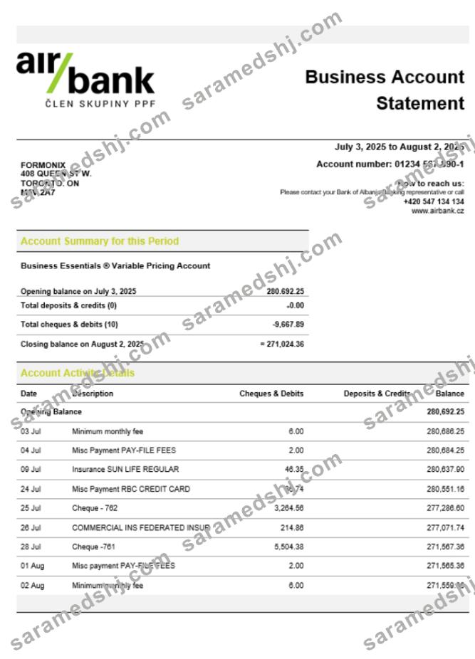 Air bank business organization checking  statement Word and PDF format